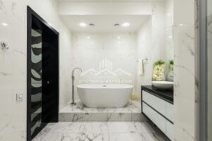 Lighting in a Modern Farmhouse Master Bathroom